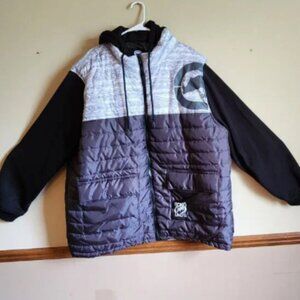 ECKO UNLTD. HOODIE FULL ZIP PUFFER JACKET BLACK/GREY MARBLED Y2K Vintage SZ 4XL